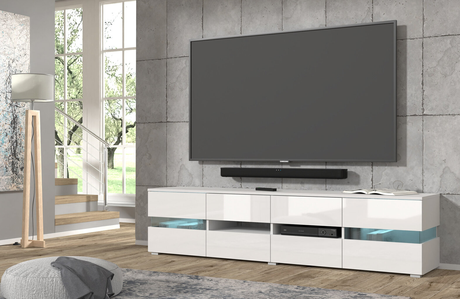 Tv-laud koos led valgustusega Viper, 186 cm, valge цена и информация | Televiisori alused | hansapost.ee