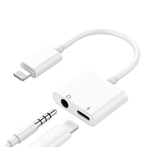 Kahekordne adapter iPhone Lightning - 3,5 mm kõrvaklappide ja laadija jaoks цена и информация | Mobiiltelefonide kaablid | hansapost.ee