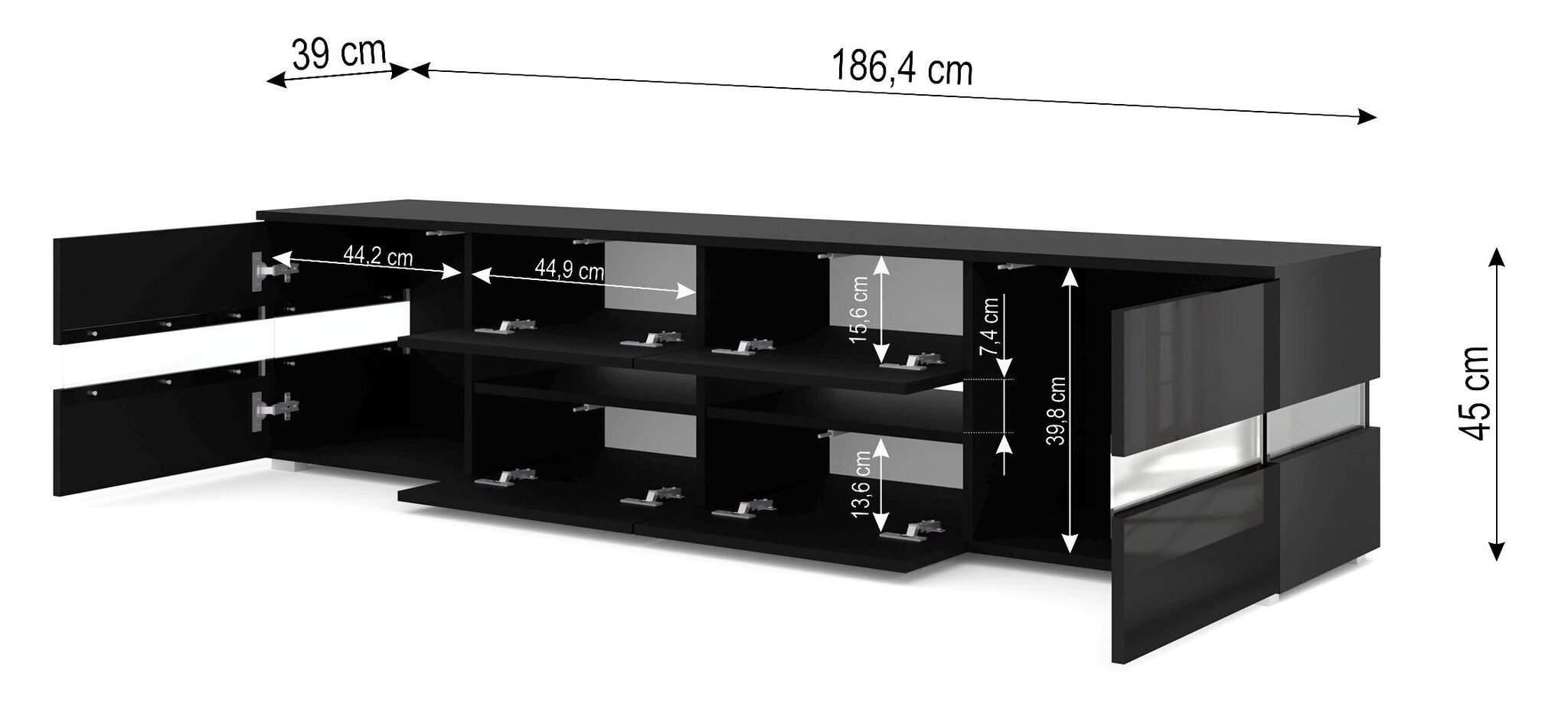 Tv-laud koos Led valgustusega Viper, 186 cm, must цена и информация | Televiisori alused | hansapost.ee