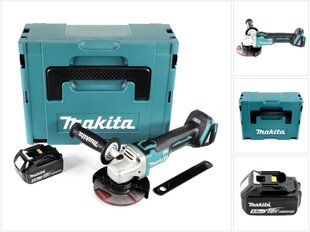 Аккумуляторная угловая шлифовальная машина Makita DGA 504 T1J, 18В, с аккумулятором, без блока для зарядки цена и информация | Шлифовальные машины | hansapost.ee