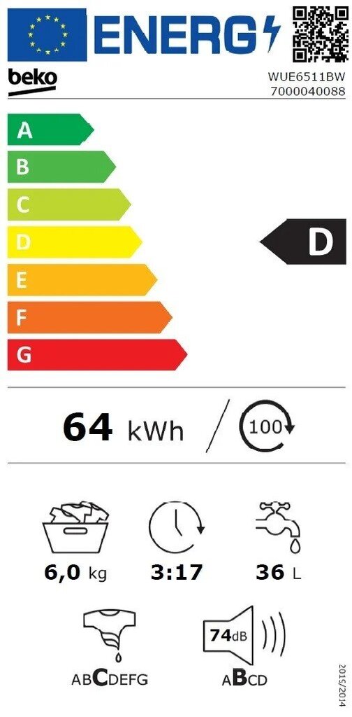 Beko WUE6511BW hind ja info | Pesumasinad | hansapost.ee