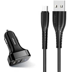 Автомобильное зарядное устройство (2xUSB) с USB-кабелем Type-C 2xUSB, USAMS, 2.1A, черное цена и информация | Зарядные устройства для телефонов | hansapost.ee