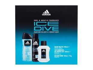 Kinkekomplekt meestele Adidas Ice Dive: tualettvesi EDT meestele, 100 ml + dušigeel, 250 ml + deodorant, 150 ml hind ja info | Parfüümid meestele | hansapost.ee