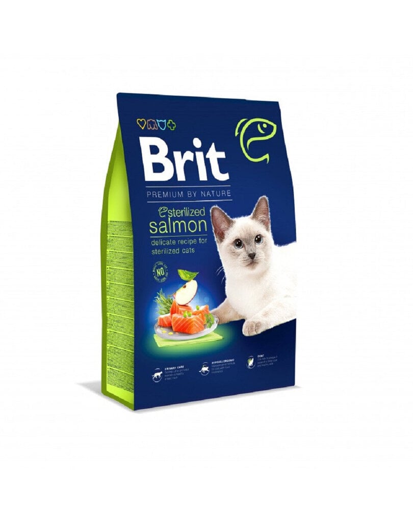 Brit Dry Premium steriliseeritud kassidele koos lõhega, 1,5 kg цена и информация | Kassi kuivtoit ja kassikrõbinad | hansapost.ee