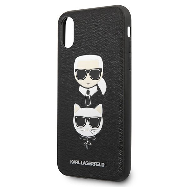 Karl Lagerfeld KLHCPXSAKICKCBK iPhone X|XS black hardcase Saffiano Karl&Choupette Head цена и информация | Telefonide kaitsekaaned ja -ümbrised | hansapost.ee