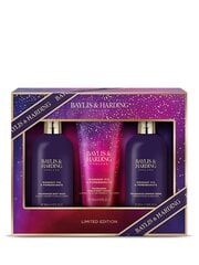 Kinkekomplekt naistele Baylis & Harding Midnight Fig & Pomegranate Luxury Bathing Essentials: kehapesuvahend 300 ml + dušikreem 300 ml + käte- ja kehalosjoon 200 ml hind ja info | Dušigeelid, õlid | hansapost.ee