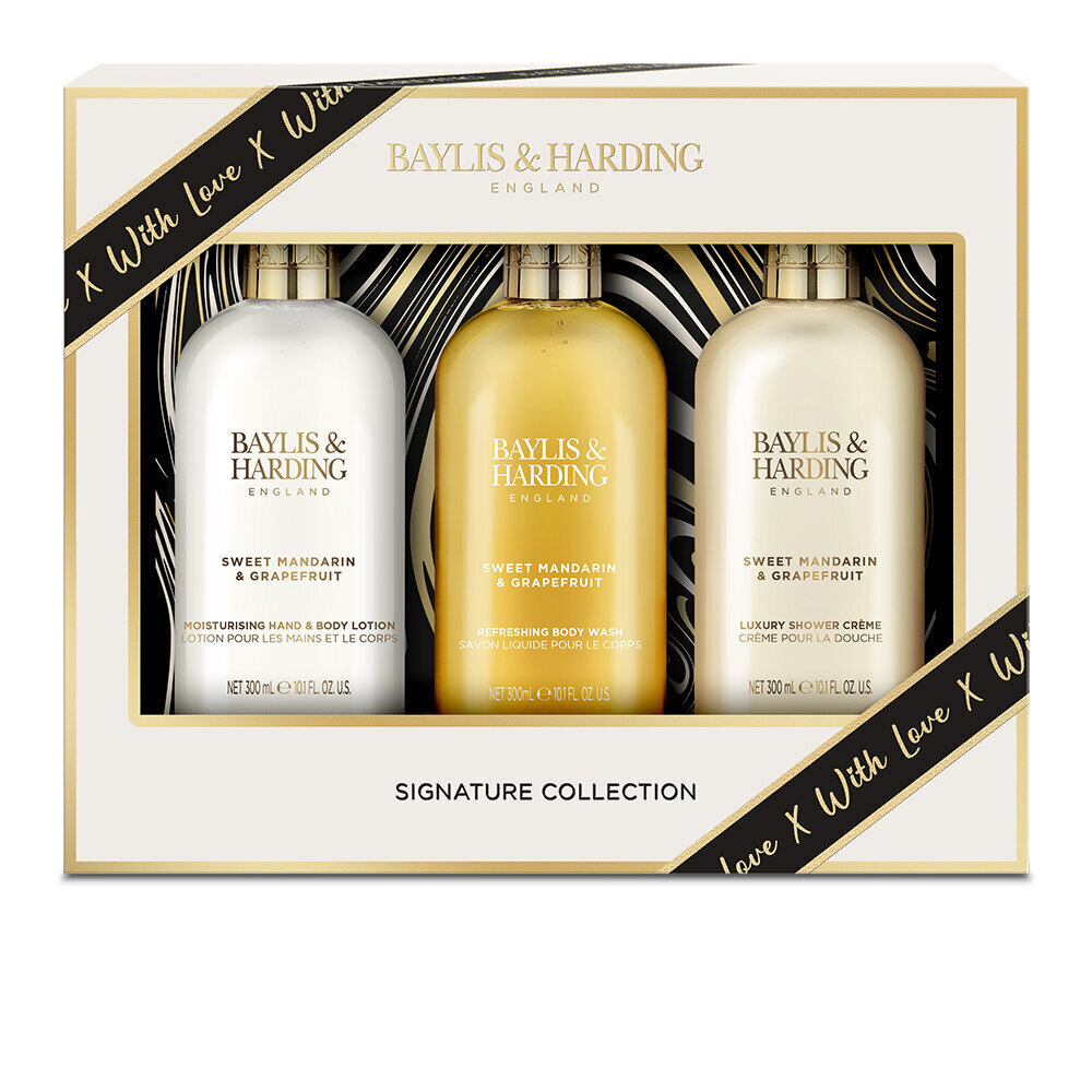 Kinkekomplekt naistele Baylis & Harding Sweet Mandarin & Grapefruit Luxury Bathing Essentials: kehapesuvahend 300 ml + dušikreem 300 ml + käte- ja kehakreem 300 ml hind ja info | Dušigeelid, õlid | hansapost.ee