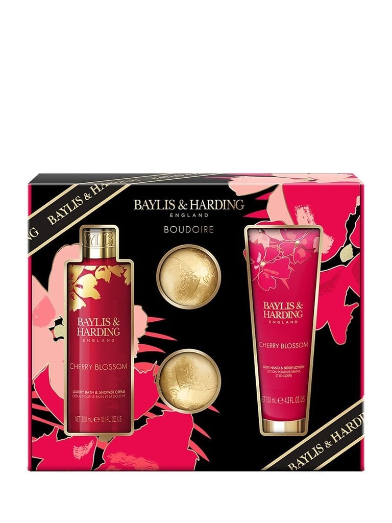 Kinkekomplekt naistele Baylis & Harding Boudiore Cherry Blossom Luxury Bathing Treats: vannipallid 2 x 75 g + dušikreem 300 ml + käte- ja ihupiim 200 ml цена и информация | Dušigeelid, õlid | hansapost.ee