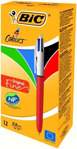 Pastapliiatsid BIC 4 COLORS FINE BOX12 BCL EU, 12 tk. 233843 цена и информация | Kirjutusvahendid | hansapost.ee