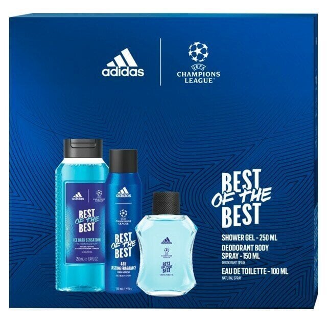 Kinkekomplekt meestele Adidas Uefa Best Of The Best: tualettvesi Edt 100 ml + dušigeel 250 ml + spreideodorant 150 ml цена и информация | Deodorandid | hansapost.ee