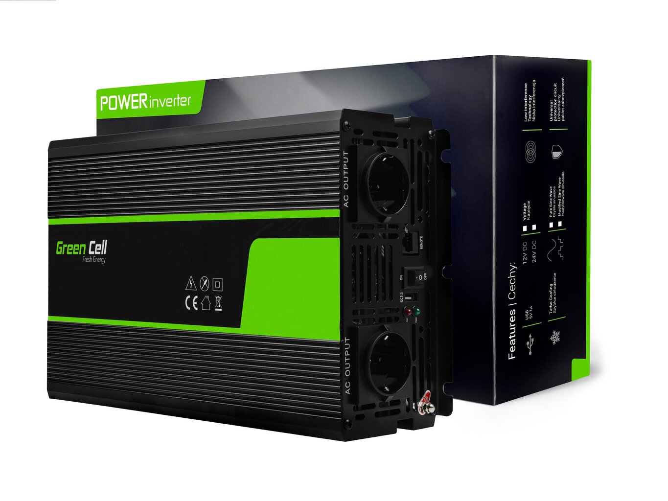 Inverter Green Cell, pingemuundur 24 V kuni 230 V 2000 W/4000 W puhas siinuslaine hind ja info | Elektrigeneraatorid | hansapost.ee