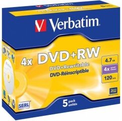 Matrix DVD+RW SERL Verbatim 4,7 GB 4x, 5 ühikut, Jewel hind ja info | Vinüülplaadid, CD, DVD | hansapost.ee