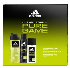 Подарочный набор Adidas Pure Game для мужчин: дезодорант-спрей, 75 мл + дезодорант-спрей, 150 мл + гель для душа, 250 мл. цена и информация | Дезодоранты | hansapost.ee