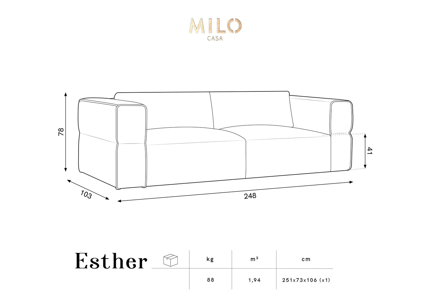 Diivan Milo Casa Esther, 248x103x78 cm, hall hind ja info | Diivanvoodid ja diivanid | hansapost.ee