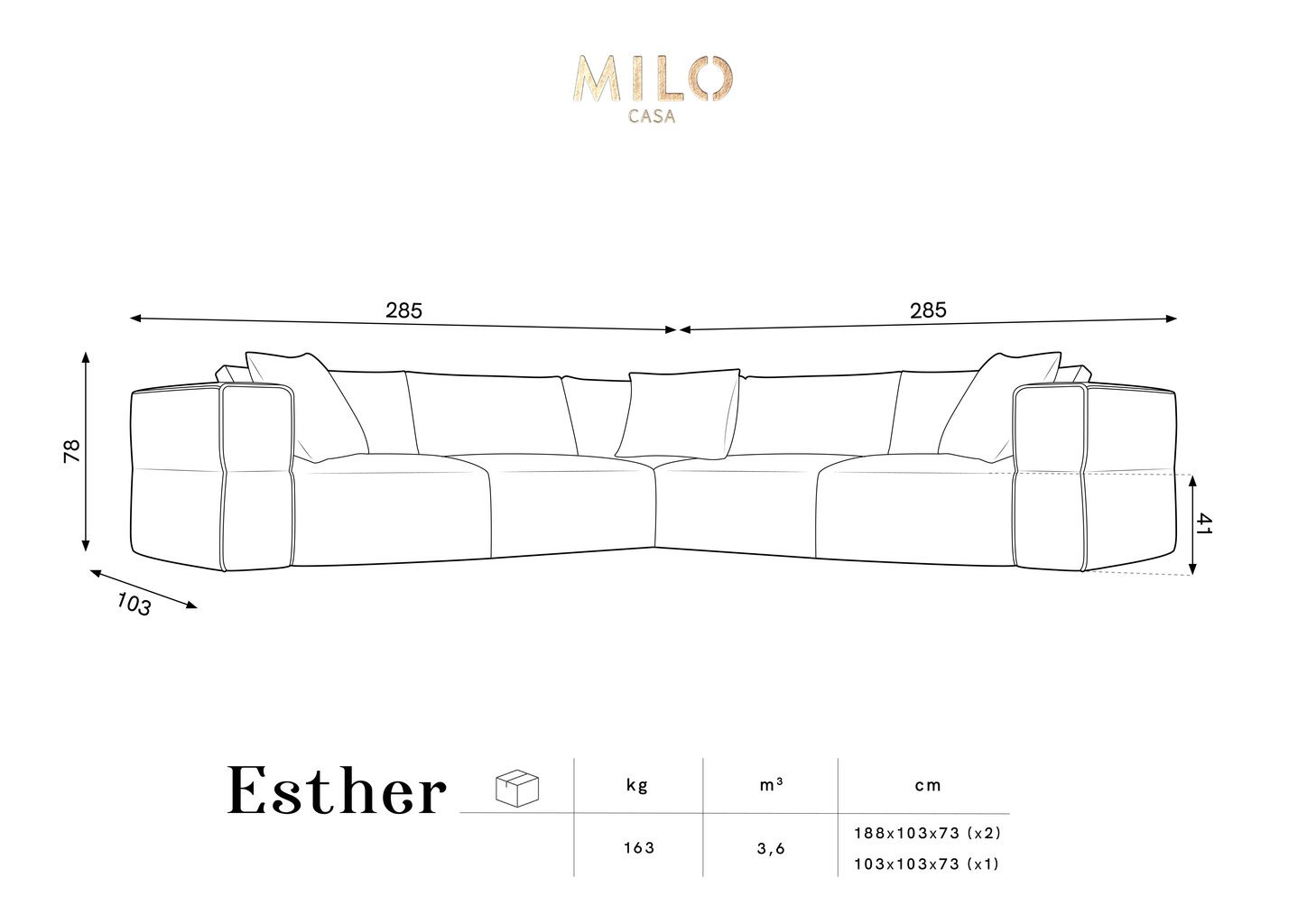 Diivan Milo Casa Esther, 285x285x78 cm, must hind ja info | Diivanvoodid ja diivanid | hansapost.ee