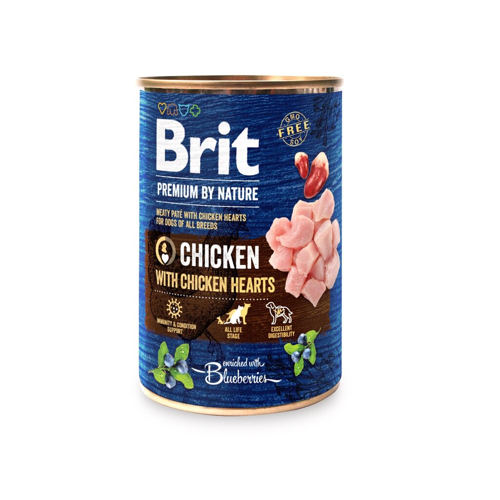 Brit Premium by Nature konserv koertele Chicken with Hearts, 400g цена и информация | Koerakonservid | hansapost.ee