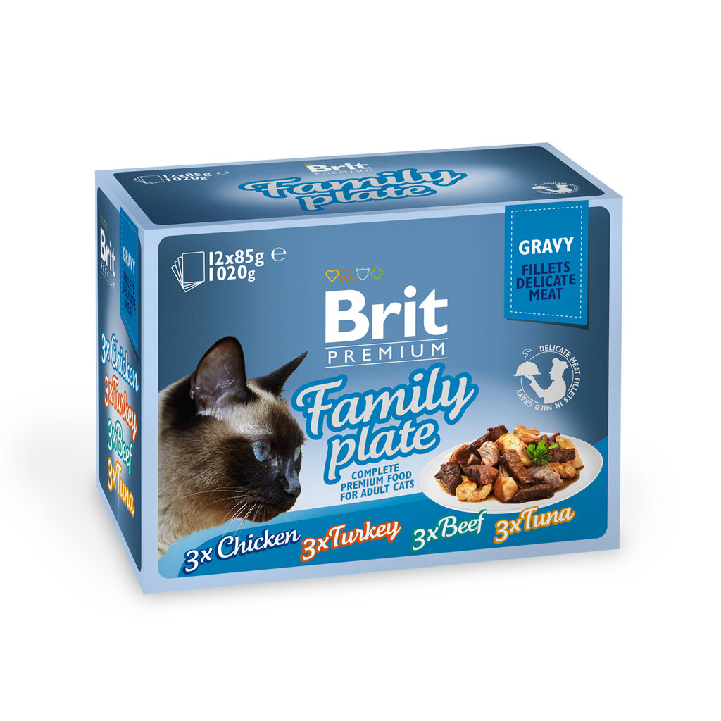 Brit Premium Delicate Gravy Family multipakk märgtoit, 12x85g hind ja info | Kassikonservid | hansapost.ee