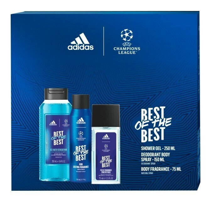 Kingikomplekt Adidas Uefa Best Of The Best meestele: pihustatav deodorant, 75 ml + dušigeel, 250 ml + spreideodorant, 150 ml цена и информация | Deodorandid | hansapost.ee