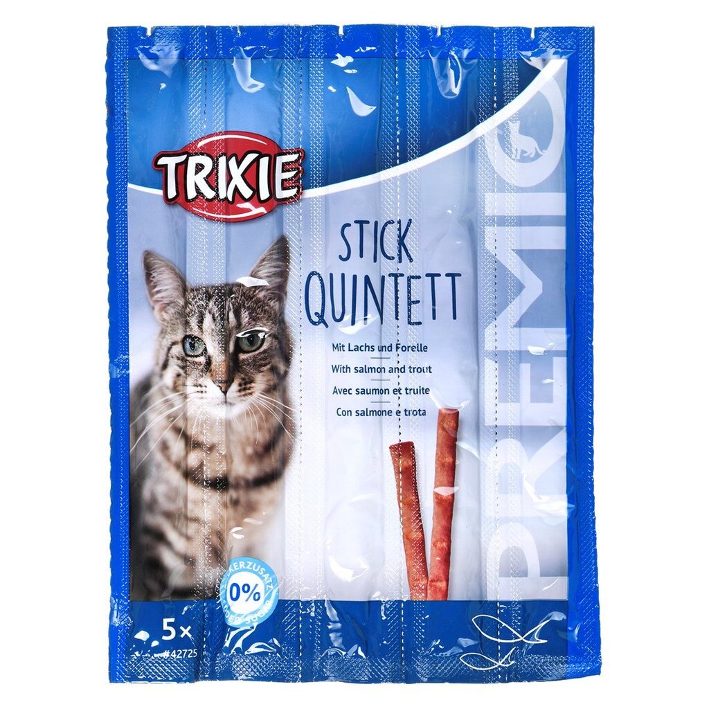 Snacks Premio Sticks-mustaks tehtud lõhe forellikuiva kassitoiduga-5x5g цена и информация | Kasside maiused | hansapost.ee