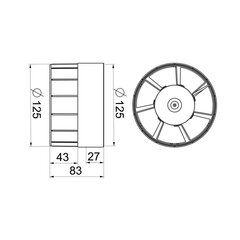 Kanaliventilaator Awenta WKA 125T Turbo, läbimõõt 125mm, taimeriga цена и информация | Вентиляторы для ванной комнаты, 600 м3/ч осевой трубчатый вентилятор Ø150 мм приточный воздух вытяжной трубчатый вентилятор вентилятор | hansapost.ee