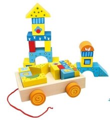 Тележка с деревянными разноцветными кубиками Bino, 19шт. цена и информация | Развивающие игрушки для детей | hansapost.ee