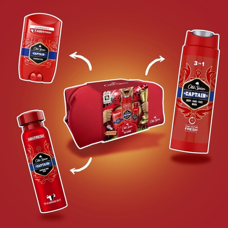 Kinkekomplekt meestele Old Spice Footballer: kosmeetikakott + pihustatav deodorant 150 ml + pulkdeodorant 50 ml + dušigeel 250 ml hind ja info | Deodorandid | hansapost.ee