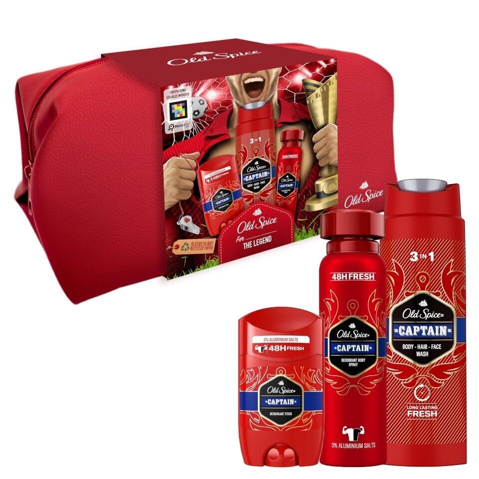 Kinkekomplekt meestele Old Spice Footballer: kosmeetikakott + pihustatav deodorant 150 ml + pulkdeodorant 50 ml + dušigeel 250 ml hind ja info | Deodorandid | hansapost.ee