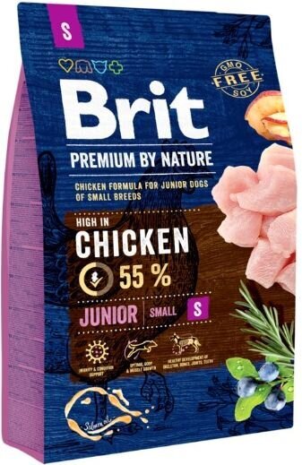Brit Premium By Nature Junior S väikest tõugu noortele kutsikatele koos kanadega, 3 kg hind ja info | Koerte kuivtoit ja krõbinad | hansapost.ee