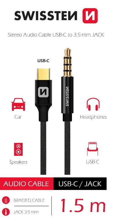 Swissten Textile Audio Adapter USB-C / 3,5 mm / 1.5m hind ja info | Juhtmed ja kaablid | hansapost.ee