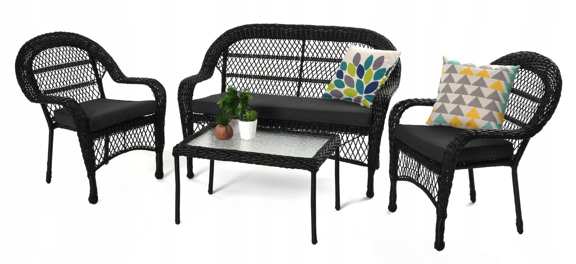 Lounge set coffee table sofa 2 armchairs black цена и информация | Välimööbli komplektid | hansapost.ee