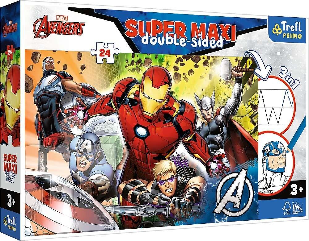 Kahepoolne pusle Super Maxi Strong Avengers 3in1 24 tükki hind ja info | Pusled lastele ja täiskasvanutele | hansapost.ee