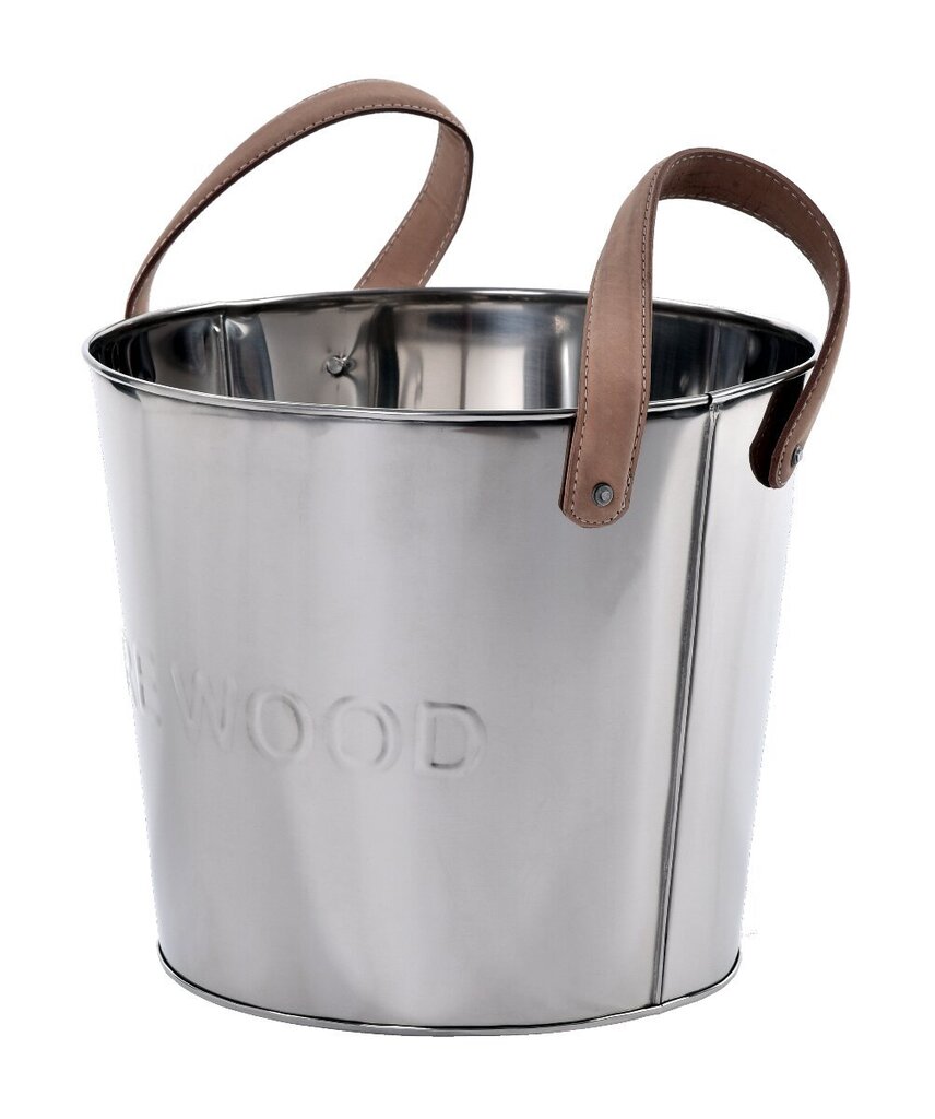 ASH AND WOOD CONTAINER ARDENT SHINE 22X22X24CM NATURAL LEATHER POLISHED STEEL SILVER цена и информация | Kaminate ja ahjude tarvikud | hansapost.ee