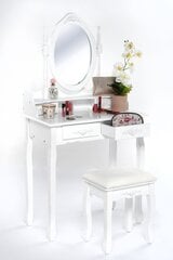 Lara II dressing table with a stool, dimensions 75x40x145, white, 4 drawers цена и информация | Туалетные столики | hansapost.ee