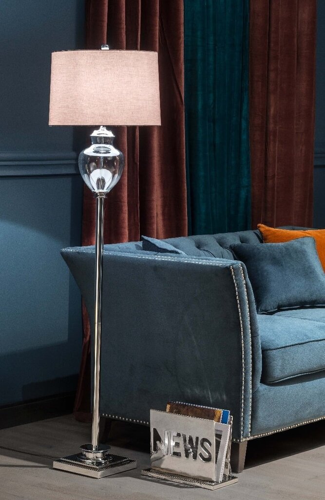 FLOOR LAMP AMPHORA H170CM, W LAMPSHADE, GREY COTTON, GLASS hind ja info | Põrandalambid | hansapost.ee