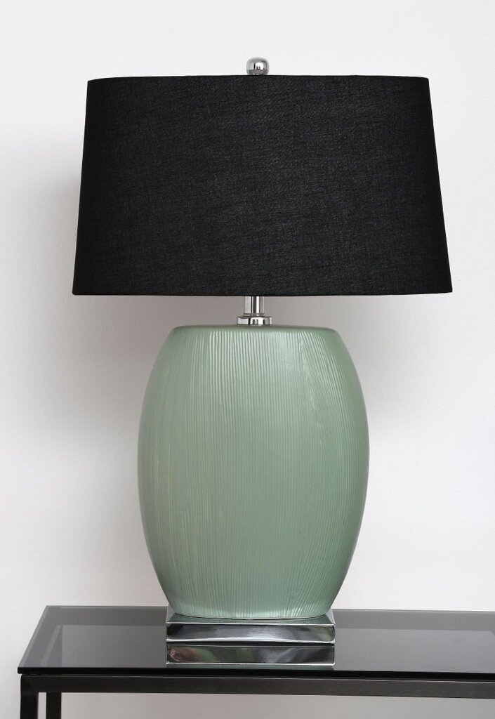 TABLE LAMP MIA H72CM CERAMIC MAT GREEN HAND MADE, CHROME WITH SHADE BLACK LINEN цена и информация | Laualambid | hansapost.ee