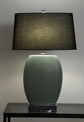 TABLE LAMP MIA H72CM CERAMIC MAT GREEN HAND MADE, CHROME WITH SHADE BLACK LINEN цена и информация | Настольные лампы | hansapost.ee