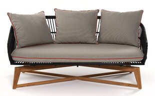 SOFA BAHIA 164X94X76CM TEAK NATURAL EKORATTAN BLACK OLEFIN CUSHION GRAY WITH CURLED цена и информация | Садовые стулья, кресла, пуфы | hansapost.ee