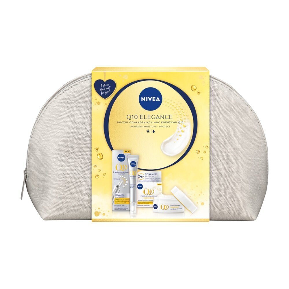 Kosmeetikakomplekt Nivea Q1 Elegance: päevakreem Spf15, 50ml + seerum, 15ml + kosmeetikakott цена и информация | Näokreemid | hansapost.ee