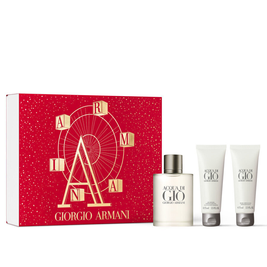 Kosmeetikakomplekt Giorgio Armani Acqua meestele: tualettvesi EDT, 100 ml + dušigeel, 75 ml + habemeajamisjärgne palsam, 75 ml hind ja info | Dušigeelid, õlid | hansapost.ee