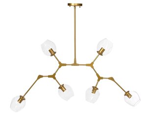 HANGING LAMP TWIG L 160X46CM GLASS ALUMINIUM STEEL GOLD, TRANSPARENT SHADE цена и информация | Люстры | hansapost.ee
