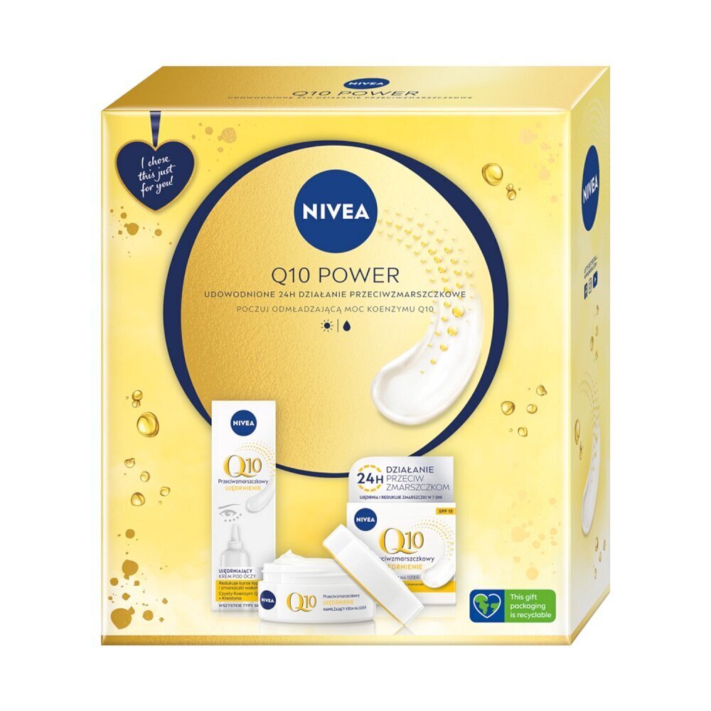 Kosmeetiline kinkekomplekt naistele Nivea komplekt Q10 Power: kortsudevastane päevakreem Spf15, 50ml + silmakreem, 15ml hind ja info | Näokreemid | hansapost.ee