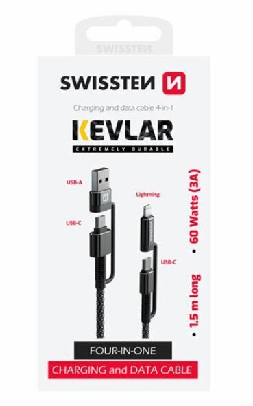 Swissten Kevlar 4in1 3A hind ja info | Mobiiltelefonide kaablid | hansapost.ee
