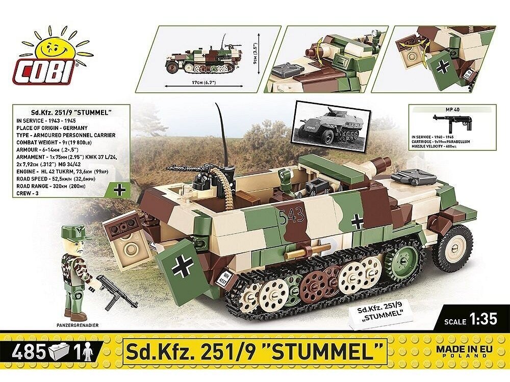 Mudelkomplekt COBI Plastkonstruktorid Sd.Kfz. 251/9 Stummel, 1/35, 2283 hind ja info | Klotsid ja konstruktorid | hansapost.ee