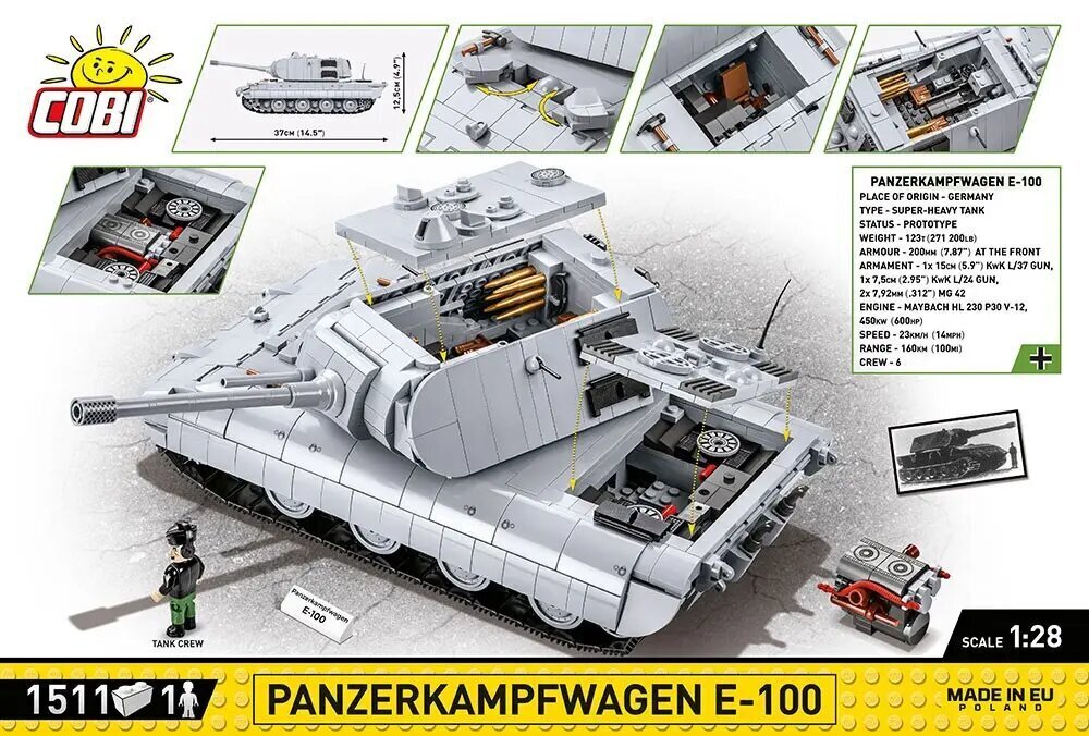 Mudelkomplekt COBI Plastkonstruktorid Panzerkampfwagen E-100, 1/28, 2572 цена и информация | Klotsid ja konstruktorid | hansapost.ee