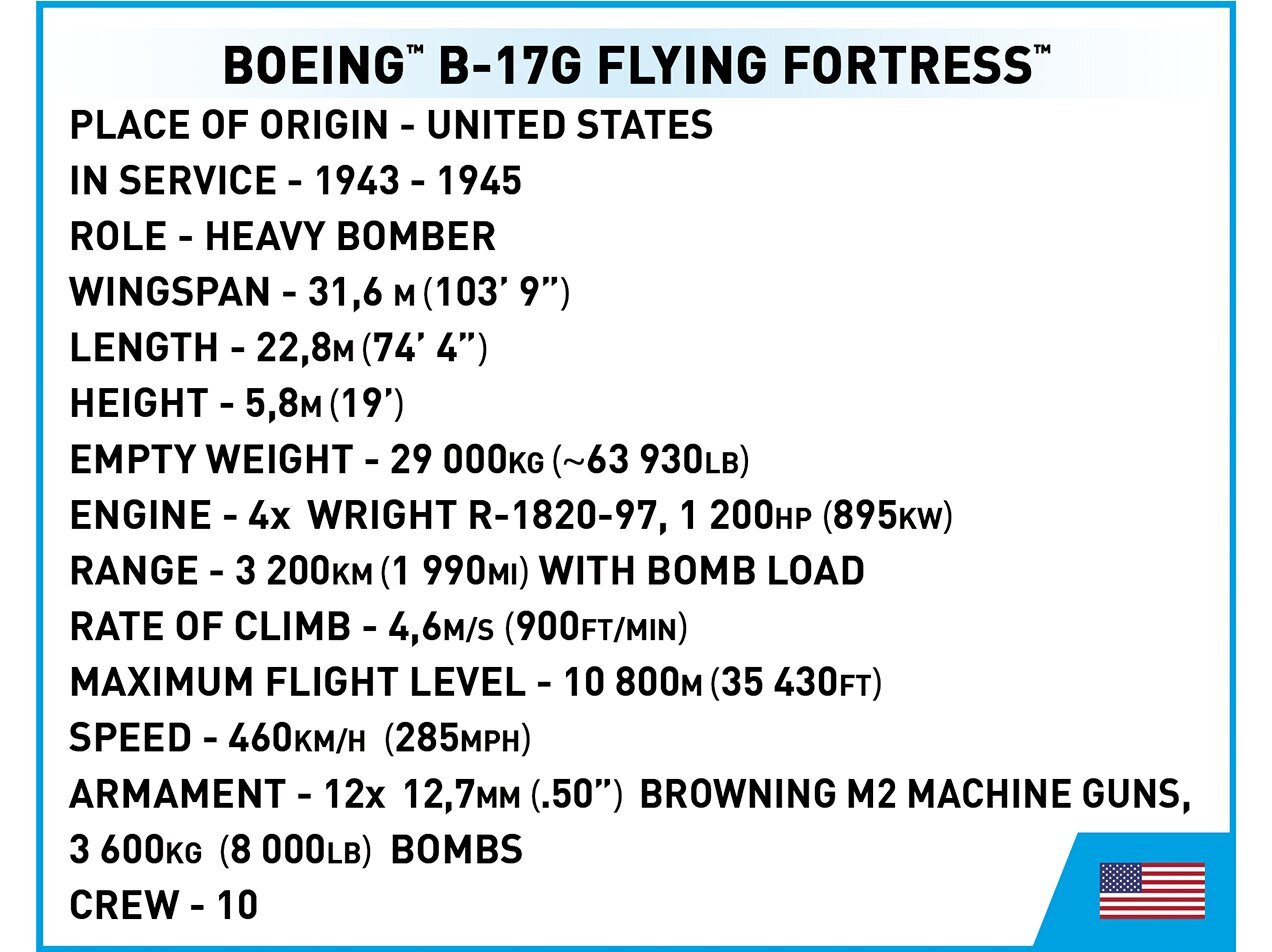 Mudelkomplekt Cobi Plastkonstruktorid Boeing B-17G Flying Fortress, 1/48, 5750 цена и информация | Klotsid ja konstruktorid | hansapost.ee