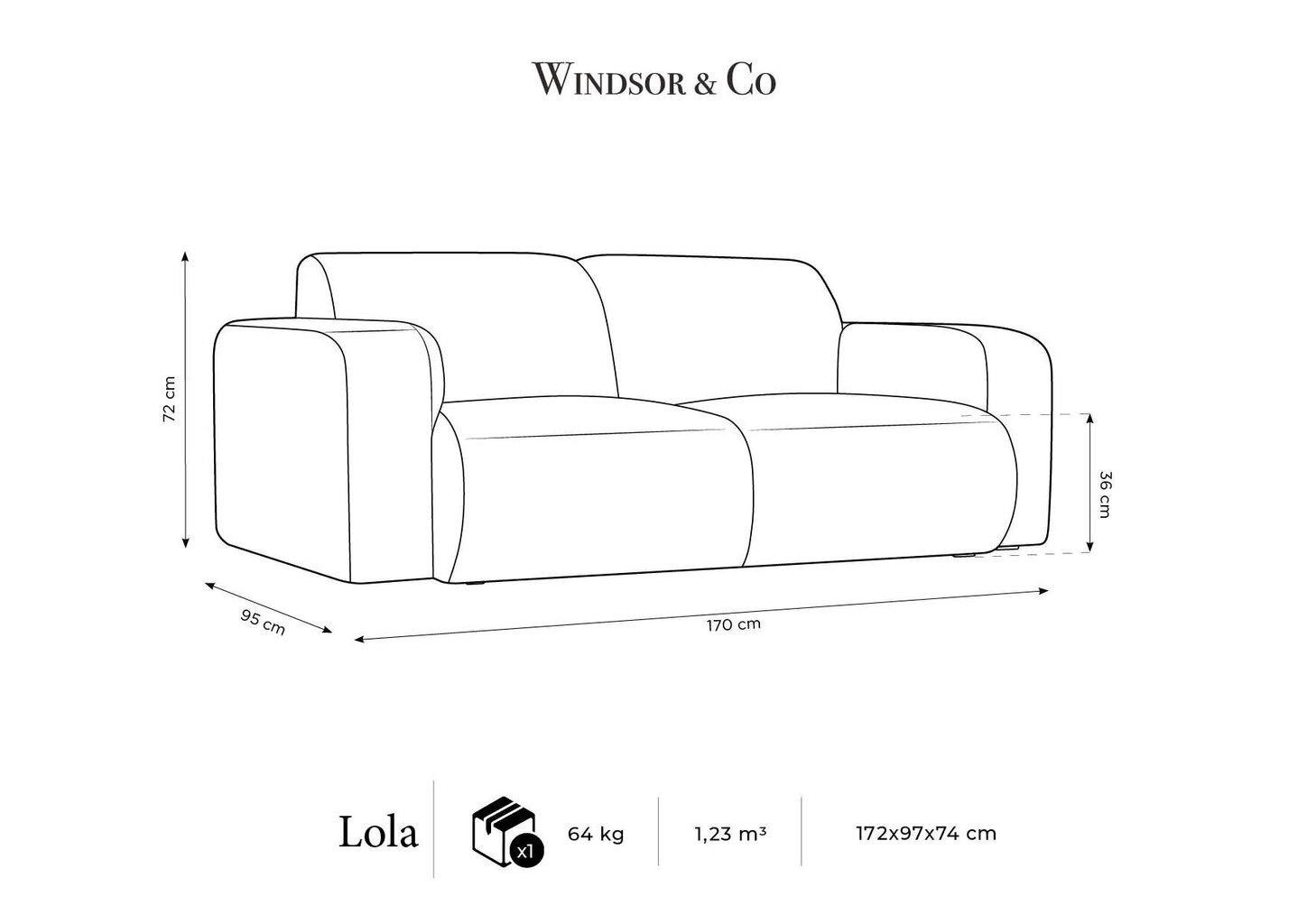 Kahekohaline diivan Windsor & Co Lola, 170x95x72 cm, must hind ja info | Diivanvoodid ja diivanid | hansapost.ee