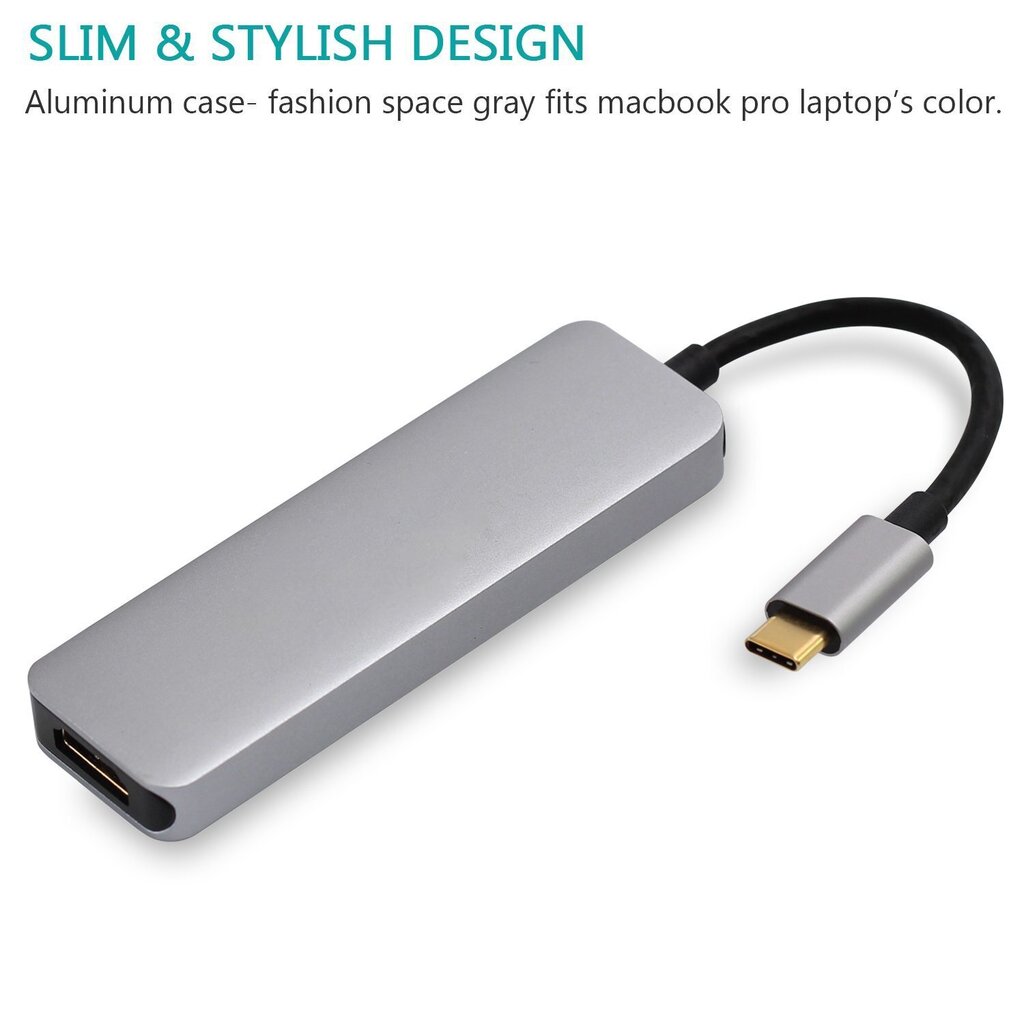 RoGer USB-C Hub 5in1 USB 3.0 x2 / HDMI / SD card reader / TF card reader hind ja info | USB adapterid ja jagajad | hansapost.ee