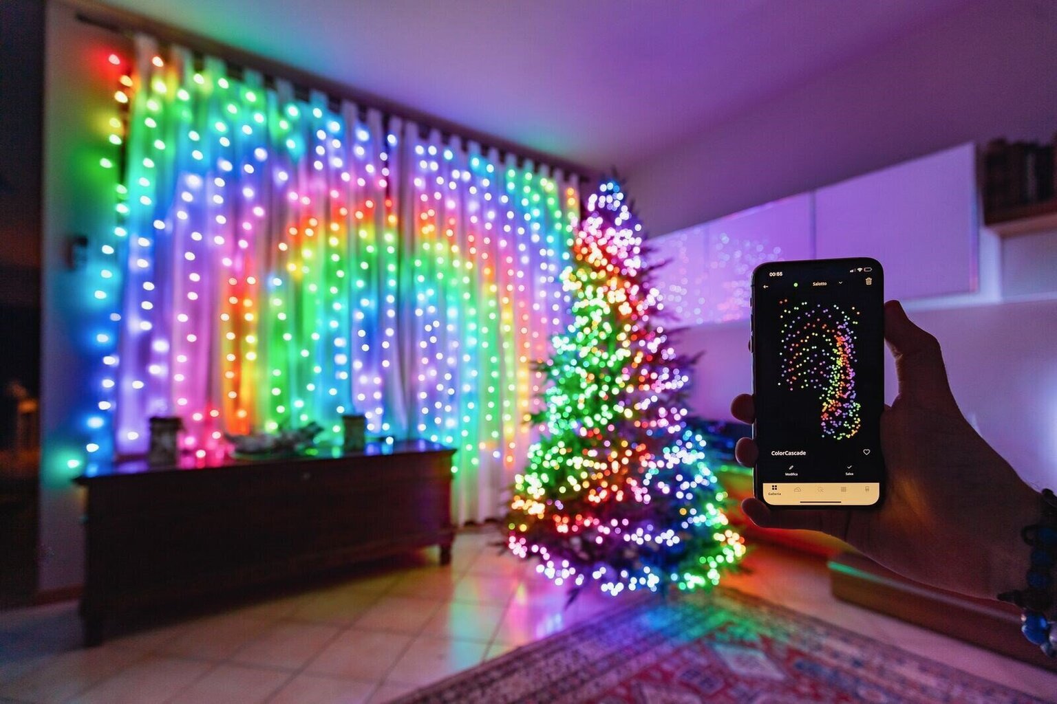 Nutikad LED-tuled Twinkly Curtain 210 (TWW210SPP-TEU) 210 LED RGB+W 2,1 m цена и информация | Jõulutuled | hansapost.ee