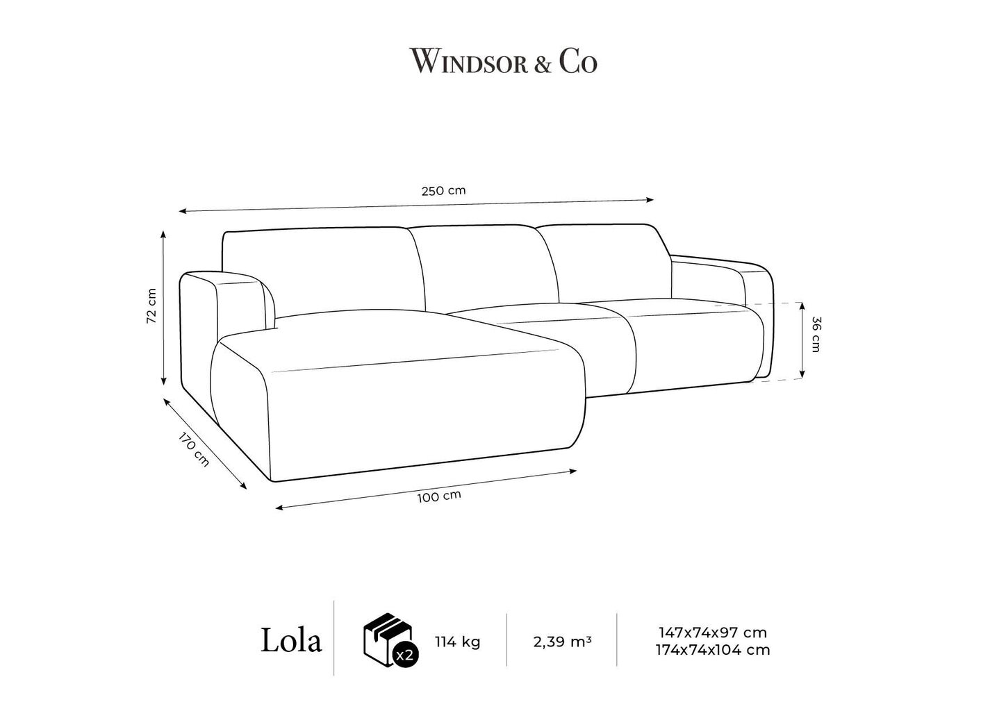 Vasakpoolse nurgaga nurgadiivan Windsor & Co Lola, 250x170x72 cm, heleroheline цена и информация | Nurgadiivanid ja nurgadiivanvoodid | hansapost.ee