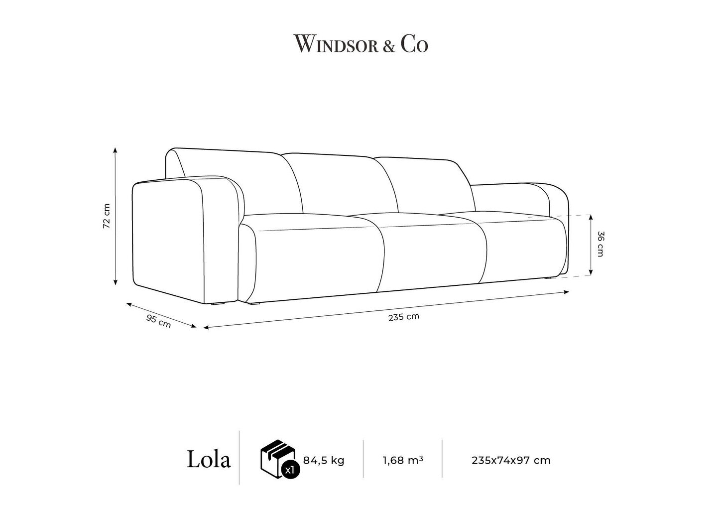 Kolmekohaline diivan Windsor & Co Lola, 235x95x72 cm, hall цена и информация | Diivanvoodid ja diivanid | hansapost.ee